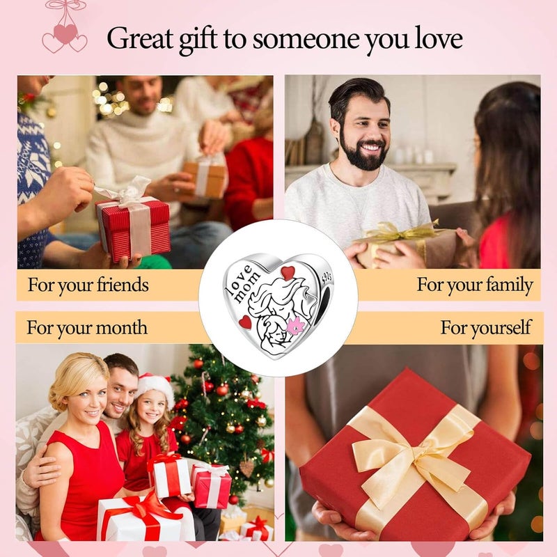 VALGACLS 925 Sterling Silver Family Love Mom Mouse Heart Charms for Bracelets Necklace Valentine's Day Mother's Day Jewelry Charm for Women - Image 5